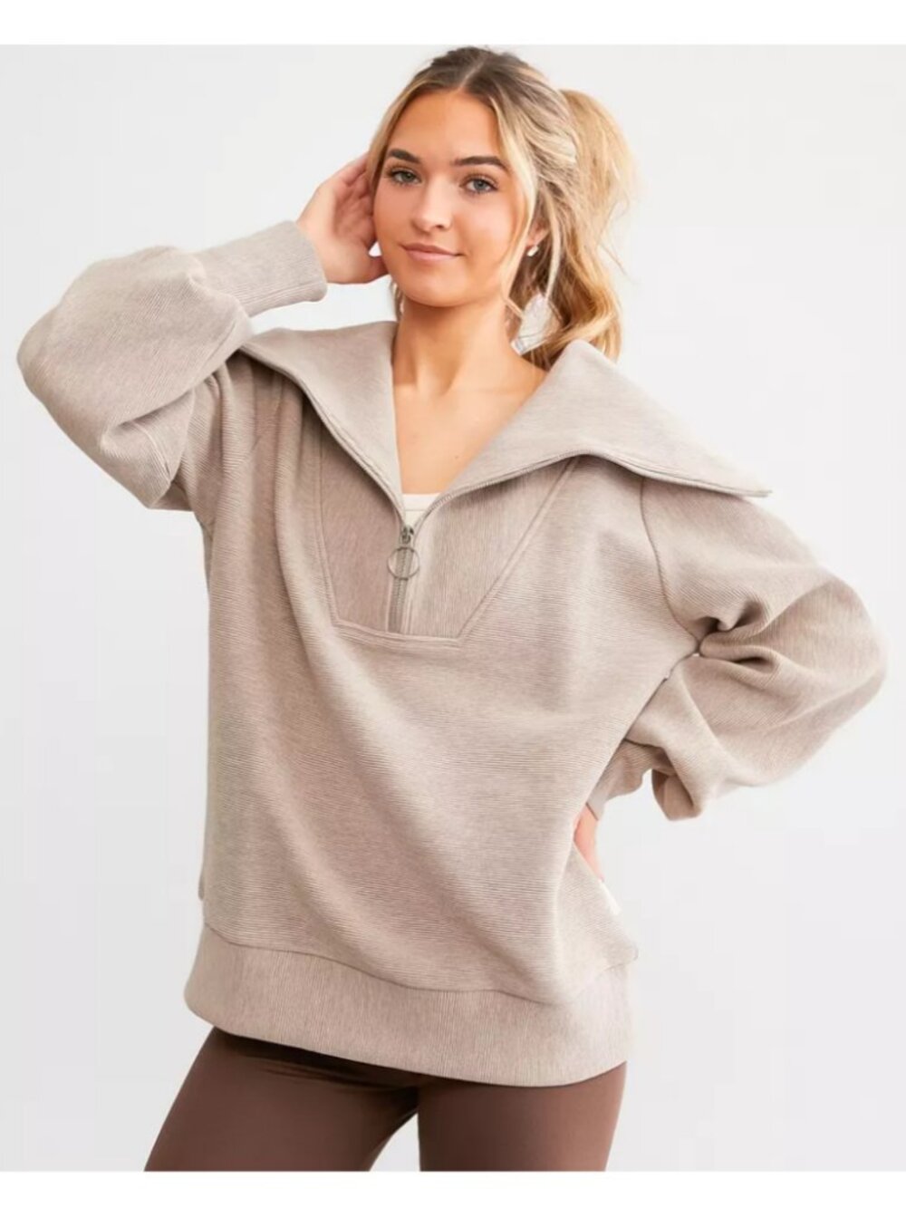 Varley Vine Half Zip Pullover In Taupe Marl SIZE XS